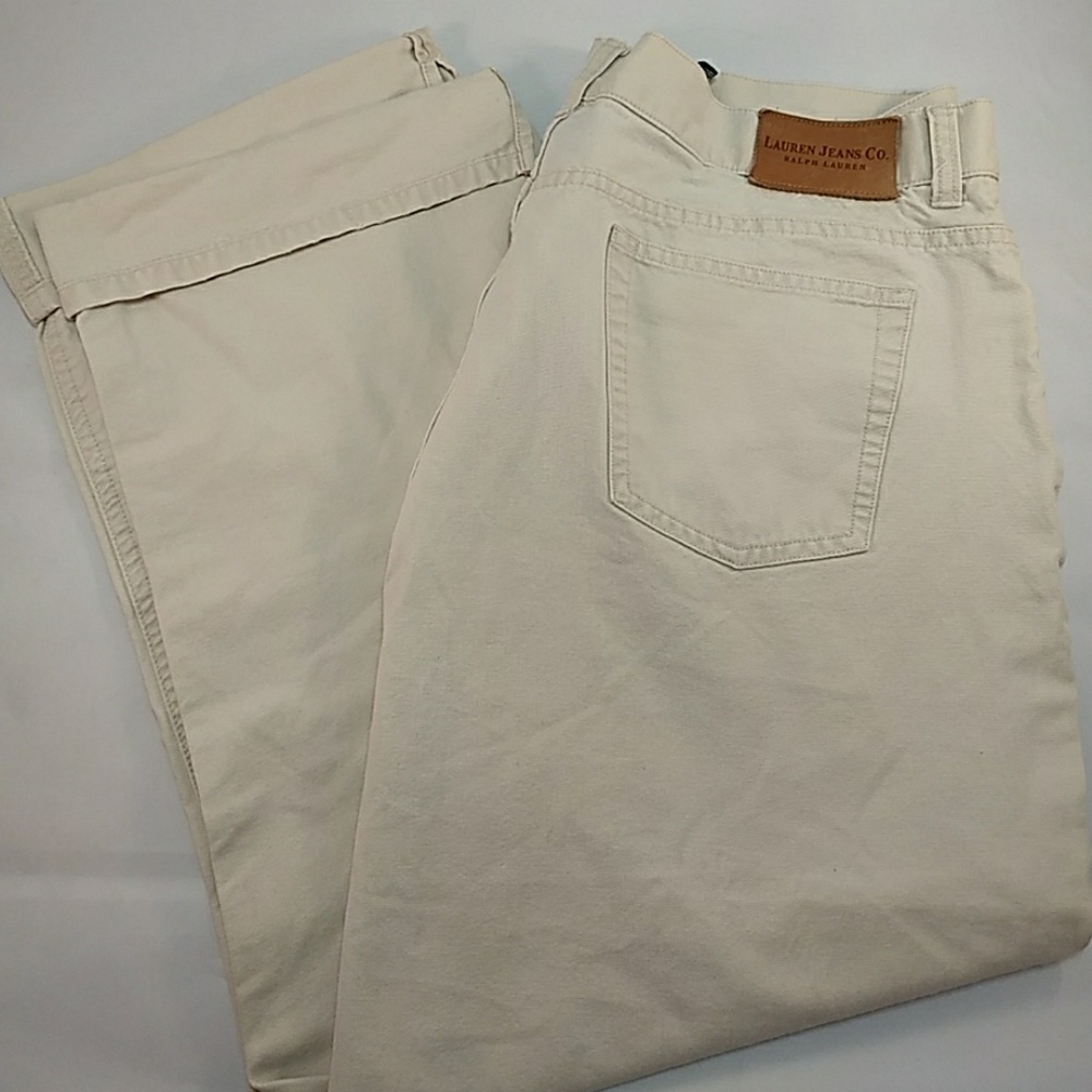 Ralph Lauren Womens Cream Cuffed Jeans Size 16